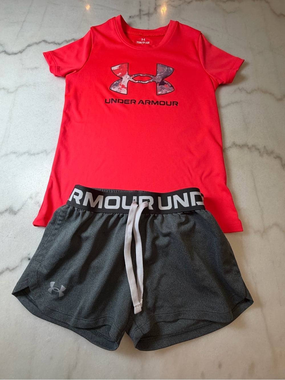 Under Armour Red Tee & Gray Athletic Shorts Kids Matching Set